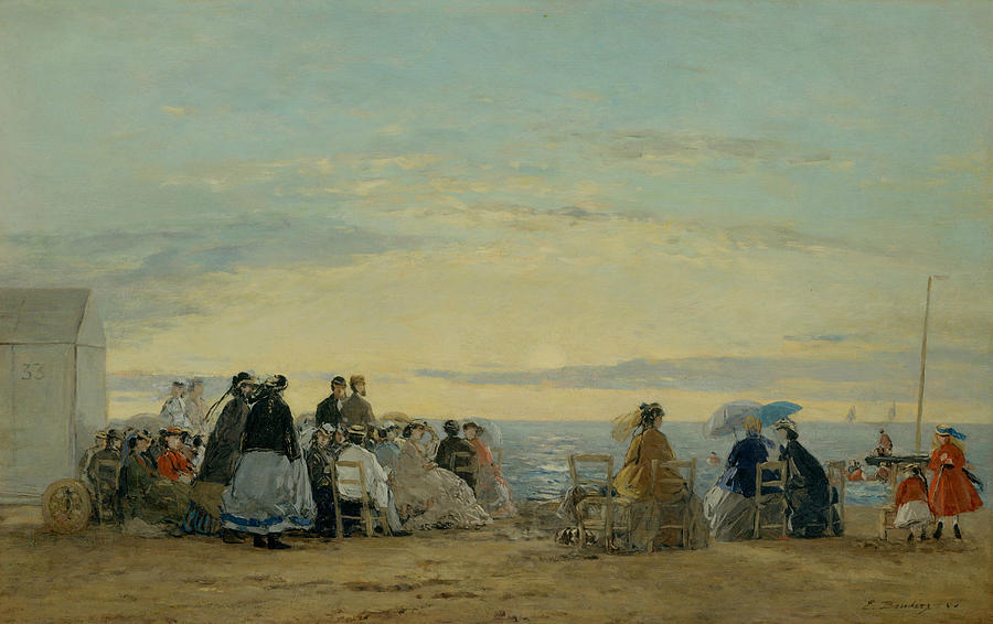 On the Beach, Sunset Painting by Eugene Boudin
