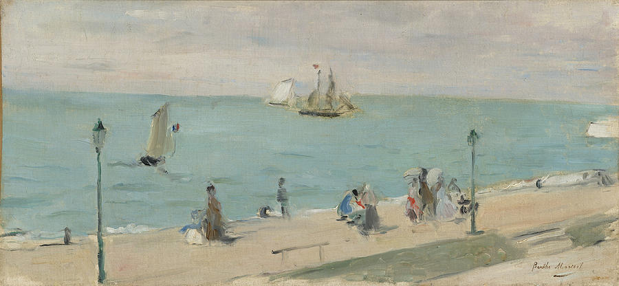 Nature Painting - On the Beach Sur la Plage by Berthe Morisot by Artistic Rifki