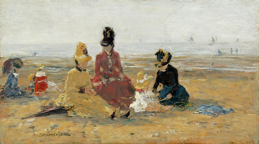 On the Beach, Trouville Painting by Eugene Boudin