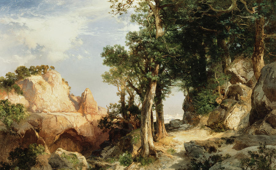 On the Berry Trail  Grand Canyon of Arizona Painting by Thomas Moran