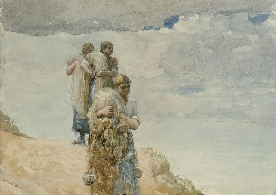 On The Cliff Cullercoats Painting by Winslow Homer