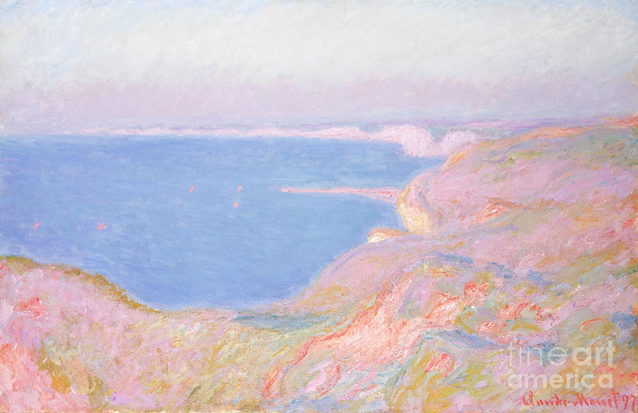 On the Cliffs near Dieppe, Sunset, 1897 Painting by Claude Monet