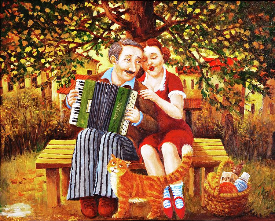 On the favorite bench after the rain Painting by Igor Postash
