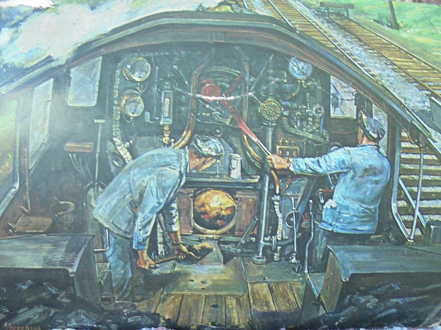 On the footplate Painting by Mike Jeffries