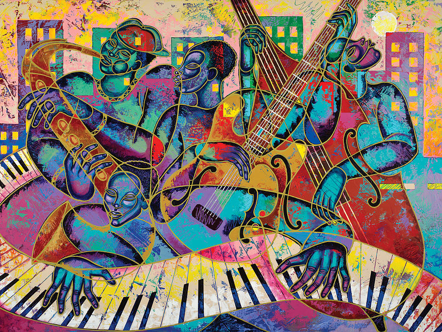 Jazz Painting - On The Main Stage by Larry Poncho Brown