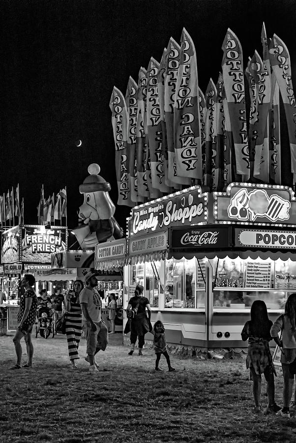 On The Midway - Temptations Of The Night 3 bw Photograph by Steve Harrington
