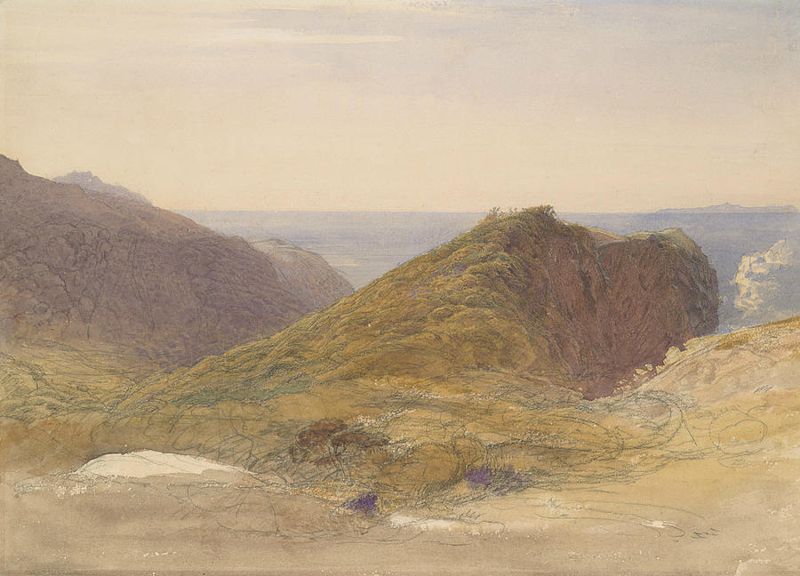 On the North Coast of Devon, Lundy Island in the Distance Drawing by Samuel Palmer