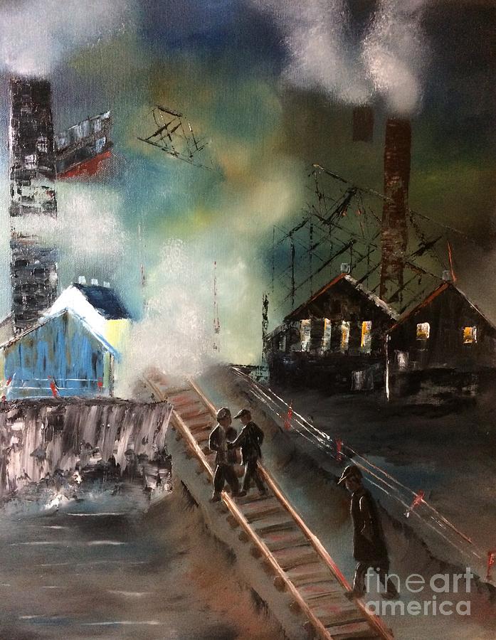 Coal Painting - On The Pennsylvania Tracks by Denise Tomasura