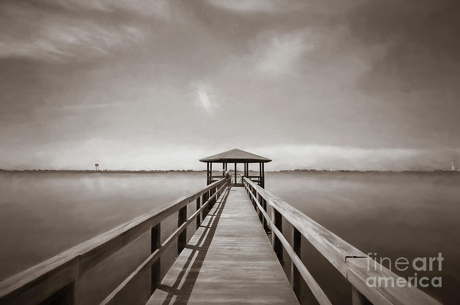 On The Pier _ Sepia Watercolor Photograph