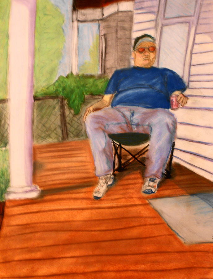 Man Pastel - On the porch with Uncle Pervy by Jean Haynes