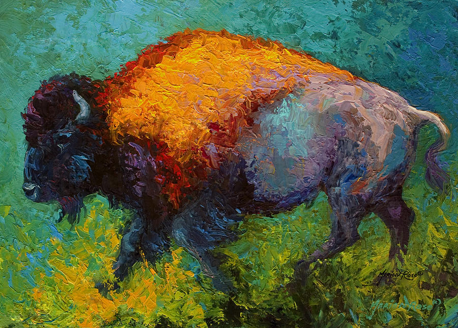 Bison Painting - On The Run by Marion Rose