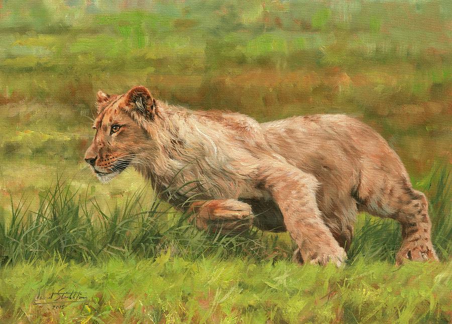 Lion Painting - On the Run by David Stribbling