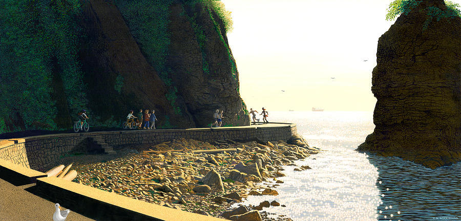 Landscape Painting - On the Seawall  Stanley Park by Neil Woodward