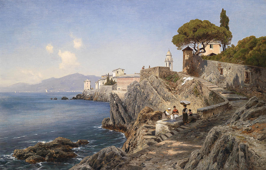On the shore at Sturla near Genoa Painting by Ascan Lutteroth