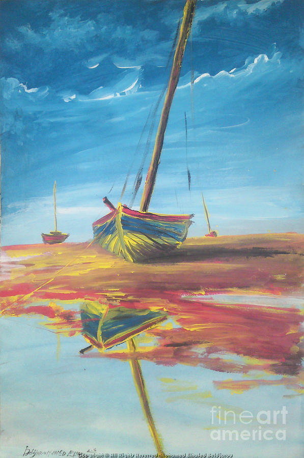 Boat Painting - On The Shore by Mohamed Elhafed Beldjarou