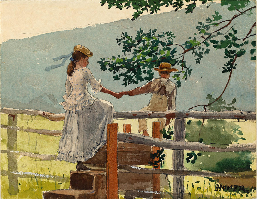 On the Stile Drawing by Winslow Homer