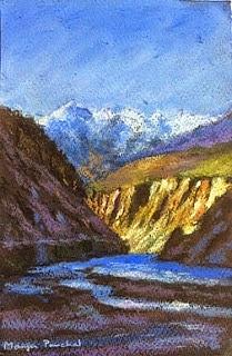 Mountain Painting - On the way to Dhankar by Manju  Panchal