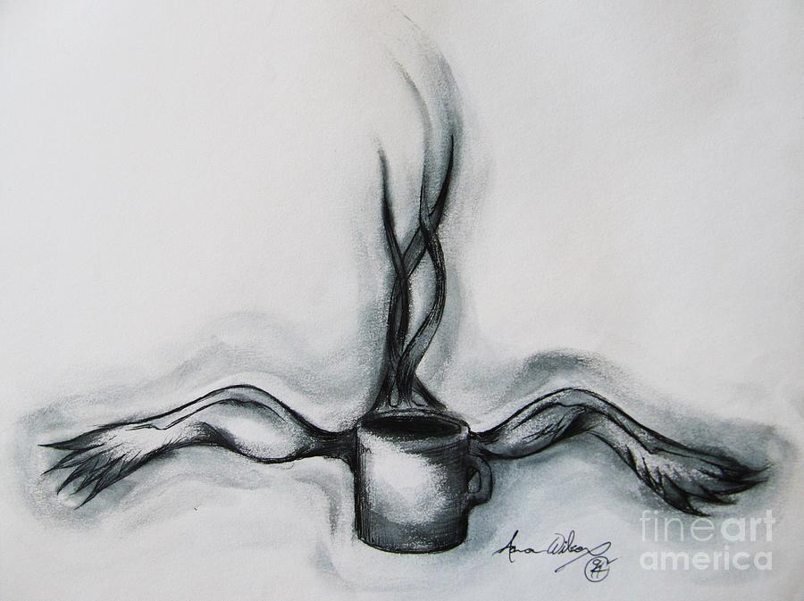 Coffee Drawing - On the Wings of a Cup by Aaron Wilcox
