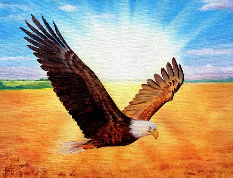 Eagle Painting - On the Wings of Dawn by Jeanette Sthamann