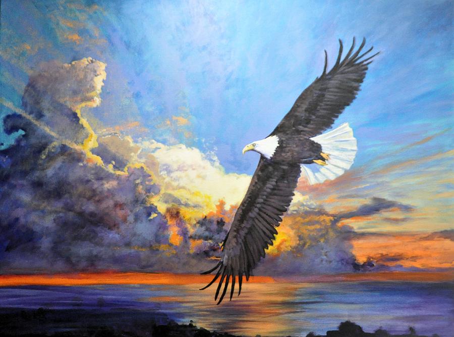On the Wings of Eagles Painting by Ron Lace
