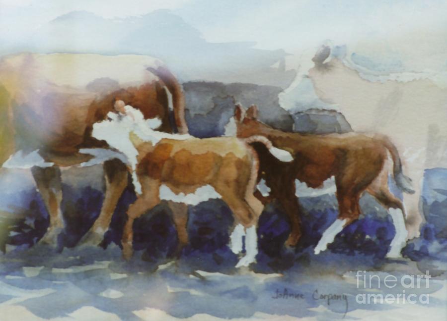 Cow Painting - On to greener pastures by JoAnne Corpany