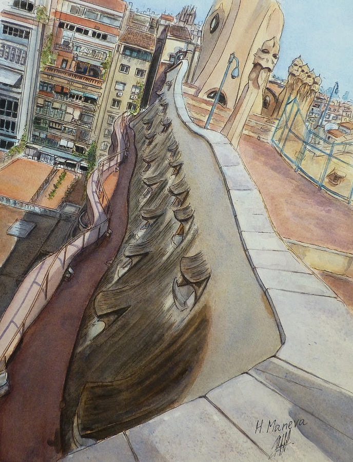 On top of La Pedrera Painting by Henrieta Maneva
