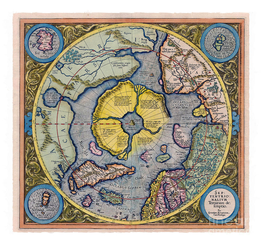 ON TOP OF THE WORLD - Mercators Arctic Map 1595 Digital Art by Art MacKay