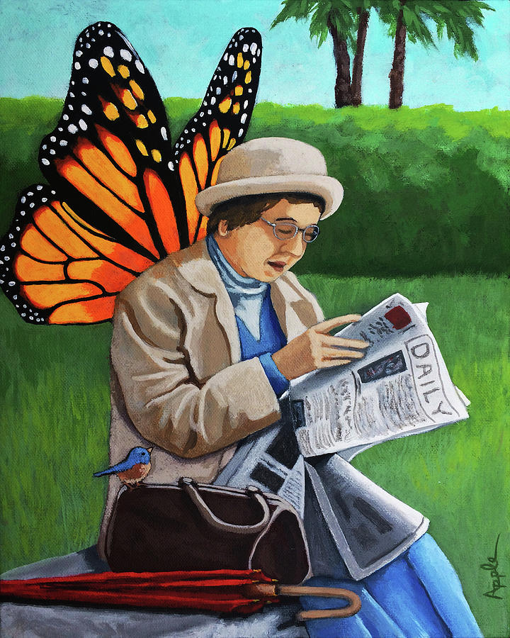 On Vacation -butterfly angel painting Painting by Linda Apple