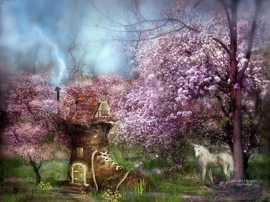 Unicorn Mixed Media - Once Upon A Springtime by Carol Cavalaris