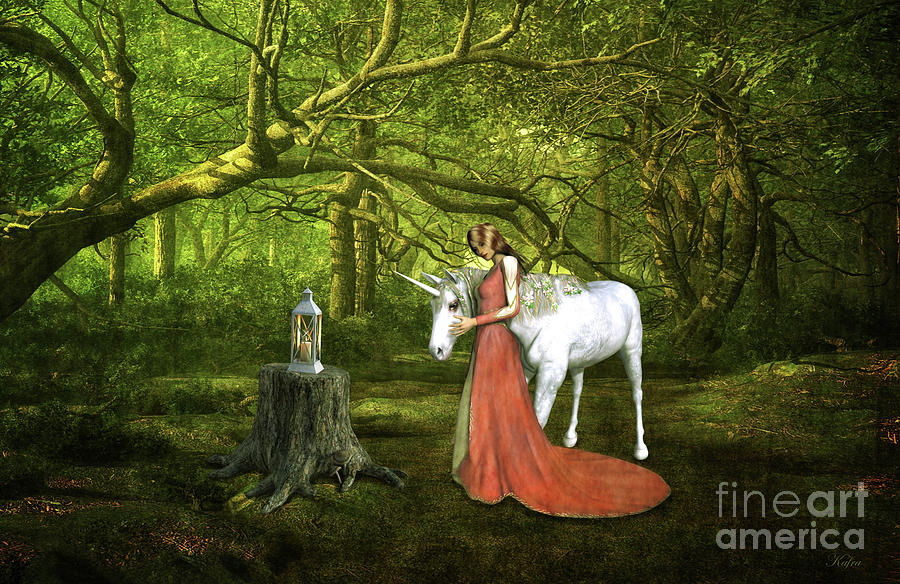 Unicorn Mixed Media - Once Upon A Time by KaFra Art