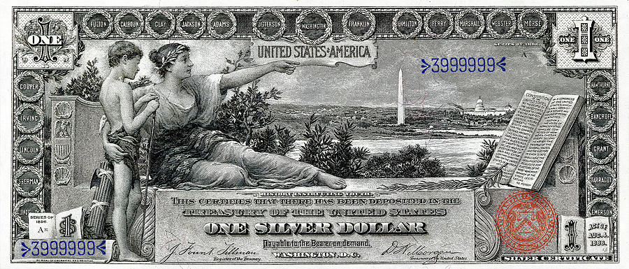 Money Digital Art - One Dollar Note - 1896 Educational Series  by Serge Averbukh