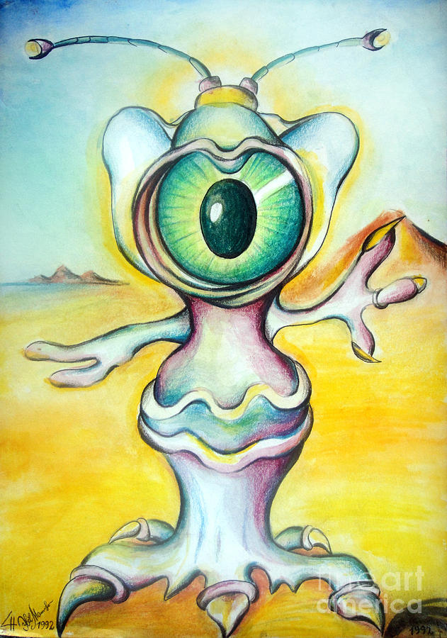 One-eyed cyclop space alien Painting by Sofia Goldberg - Fine Art