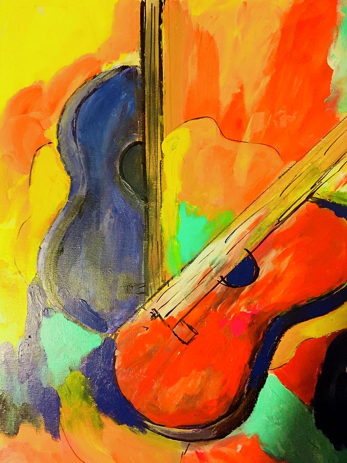 Musician Painting - One Guitar by Carol Stanley
