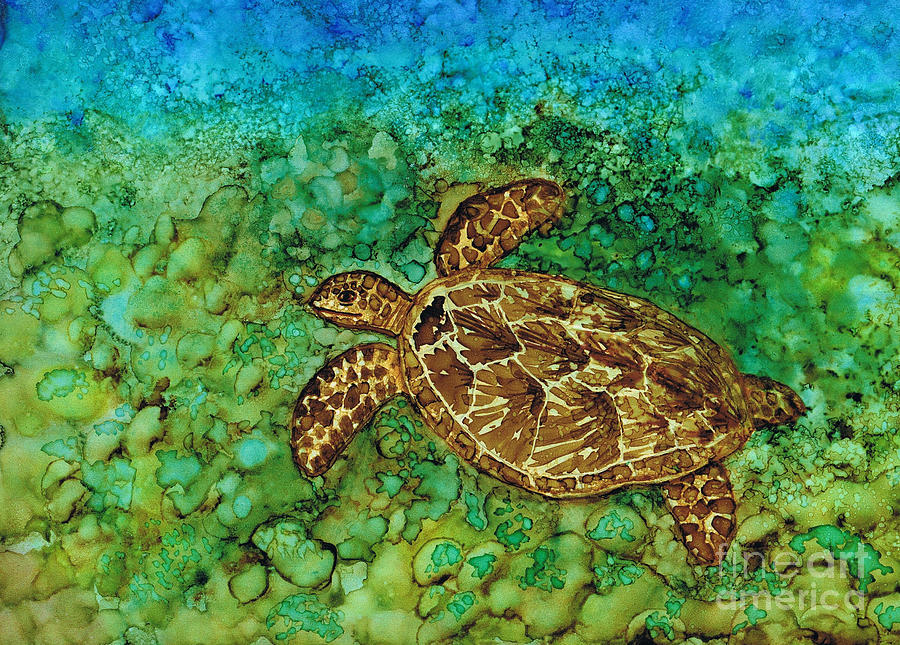 One Happy Turtle - Animal Print Painting by Hao Aiken
