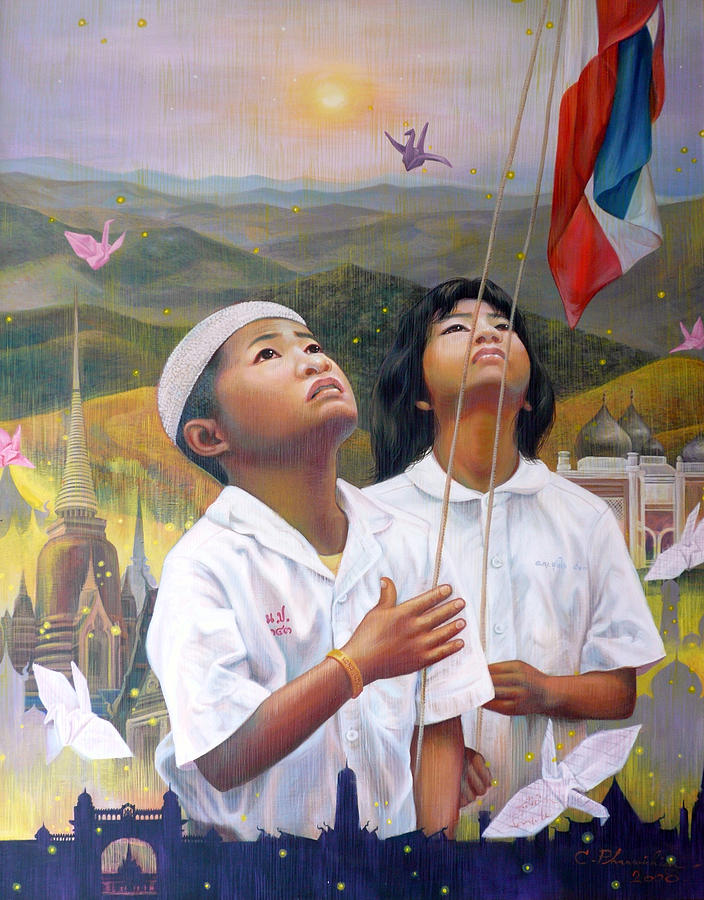 Acrylic Painting - One Heart Of Thailand by Chonkhet Phanwichien Acrylic Painting - One Heart Of Thailand by Chonkhet Phanwichien