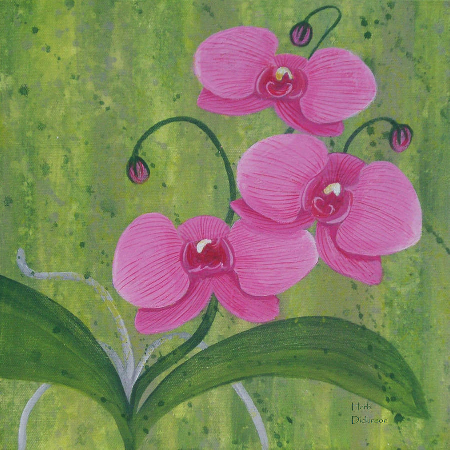 One Heart Orchids II Painting by Herb Dickinson