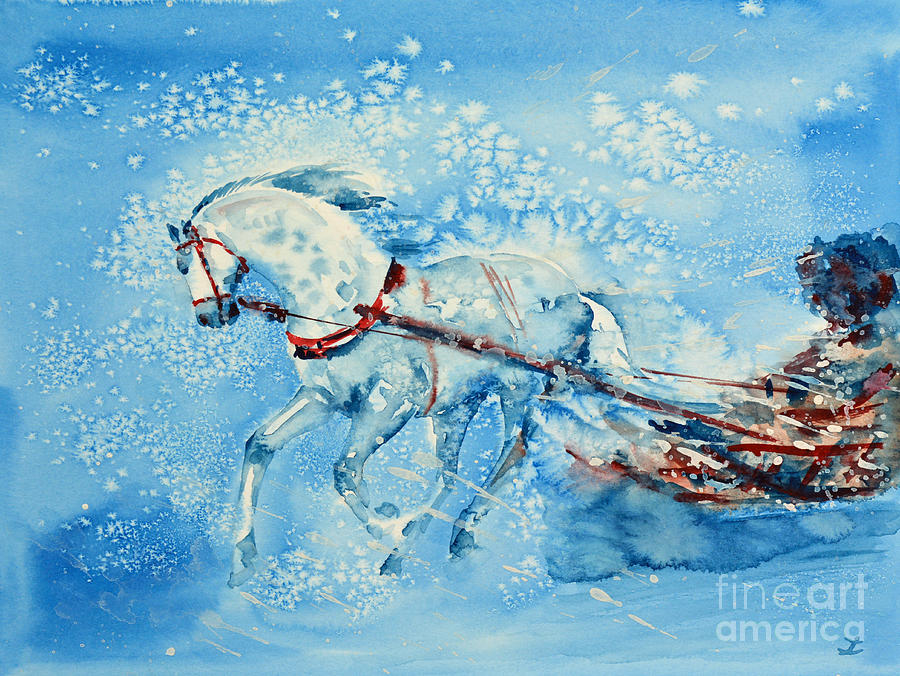 Horse Painting - One Horse Open Sleigh by Zaira Dzhaubaeva