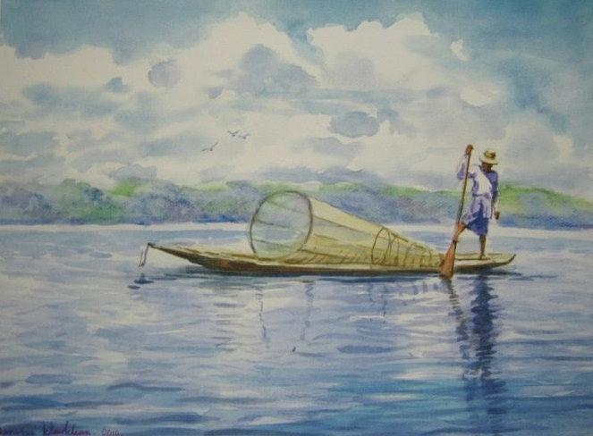 One Life in the Inle Lake Painting by Wanvisa Klawklean