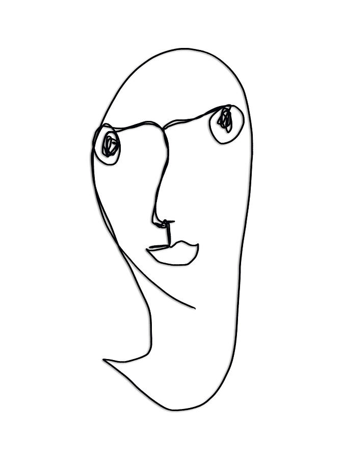 Portrait Drawing - one line blind contour Madame by Bill Owen