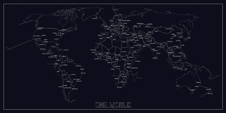 World Map Digital Art - One Line - One Map - One World by Joseph Berkner World Map Digital Art - One Line - One Map - One World by Joseph Berkner
