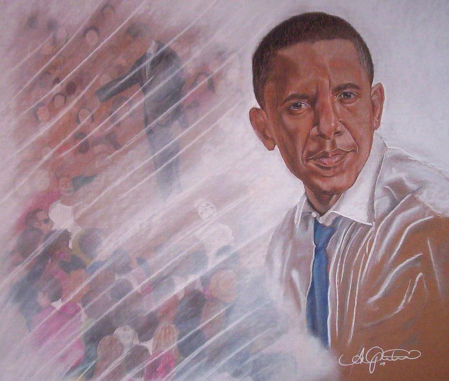 Obama Pastel - One Man With One Voice For One People by Angela Mustin