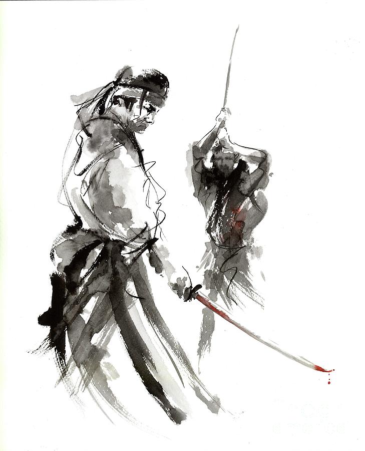 Samurai Painting - Samurai Duel Painting, Samurai Sword Poster, Samurai Destiny Painting, Samurai Motivational Print by Mariusz Szmerdt