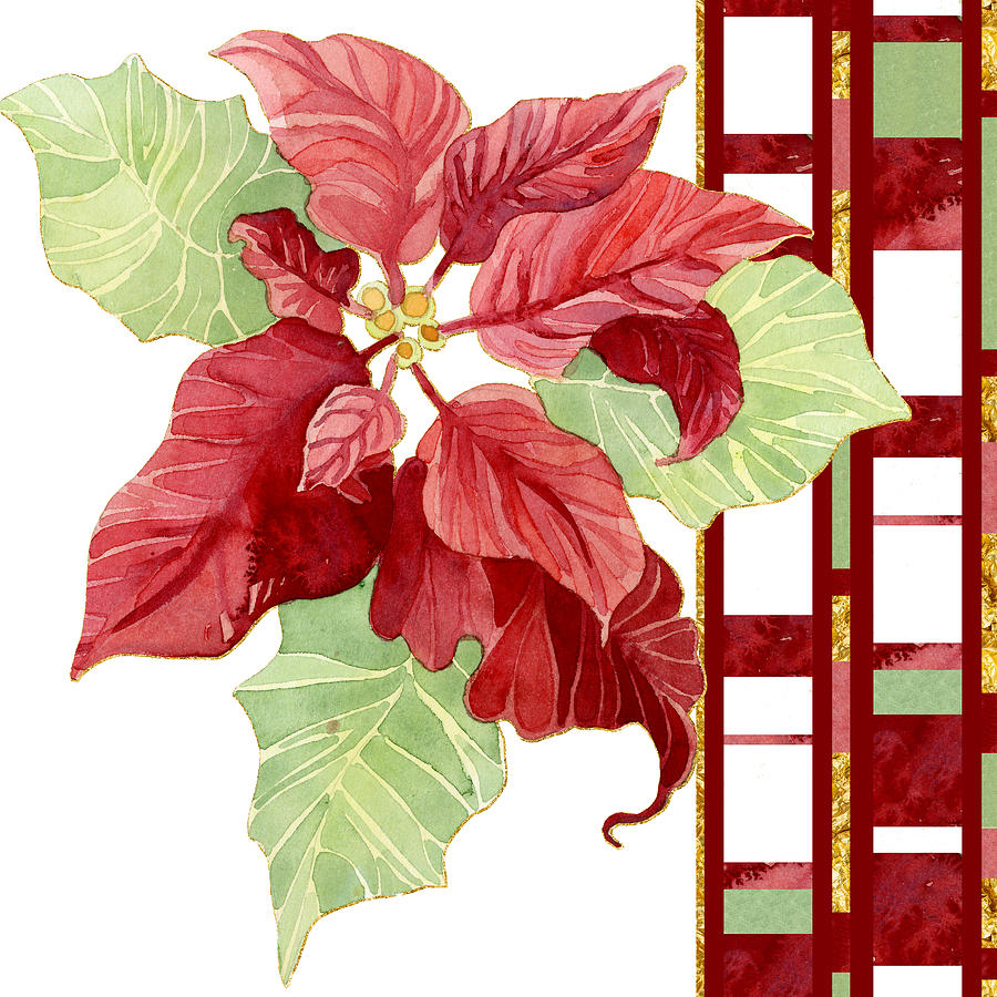 One Perfect Poinsettia Flower w Modern Stripes Painting by Audrey Jeanne Roberts