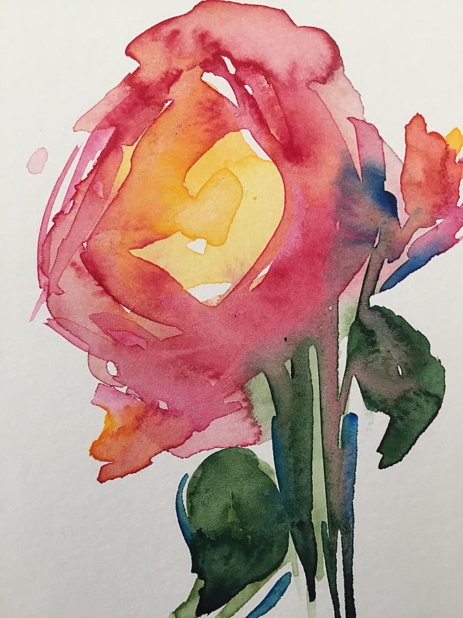 One Pink Abstract Flower Painting by Britta Zehm