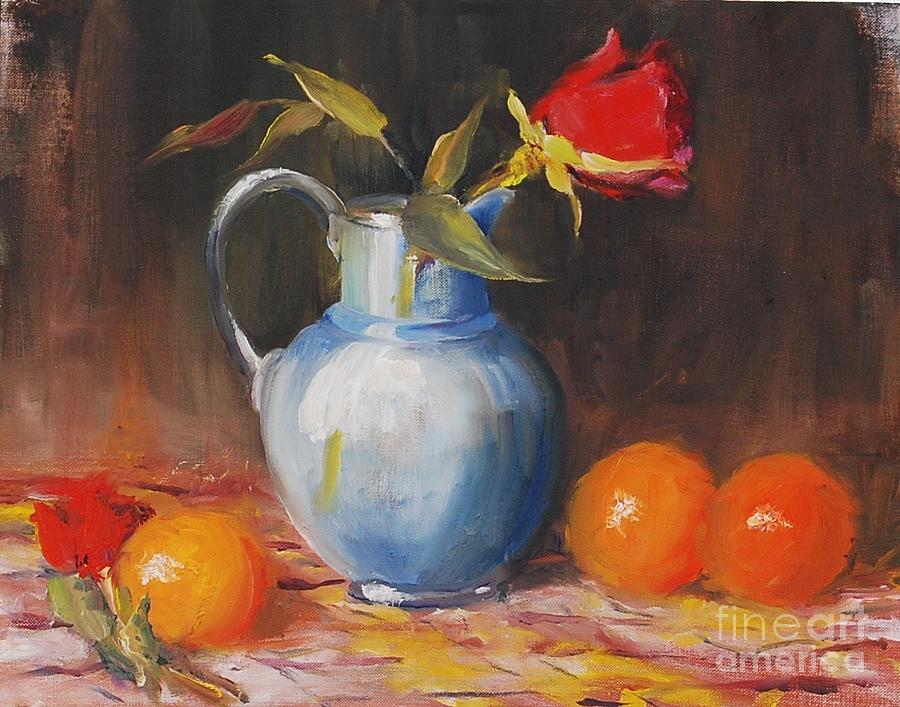 One Red Rose in a Pitcher Painting by Frank Hoeffler