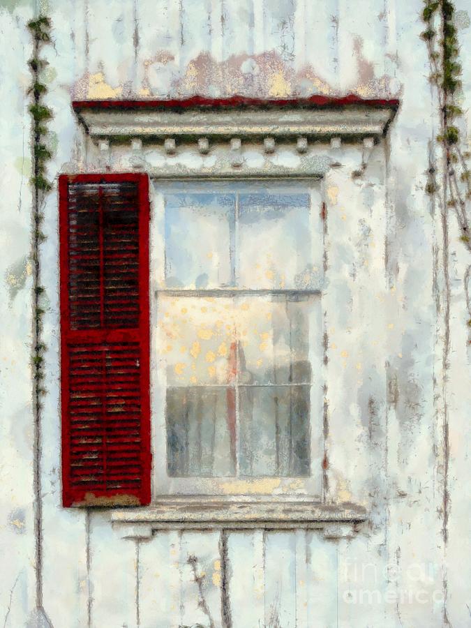 Architecture Photograph - One Red shutter old Window by Janine Riley