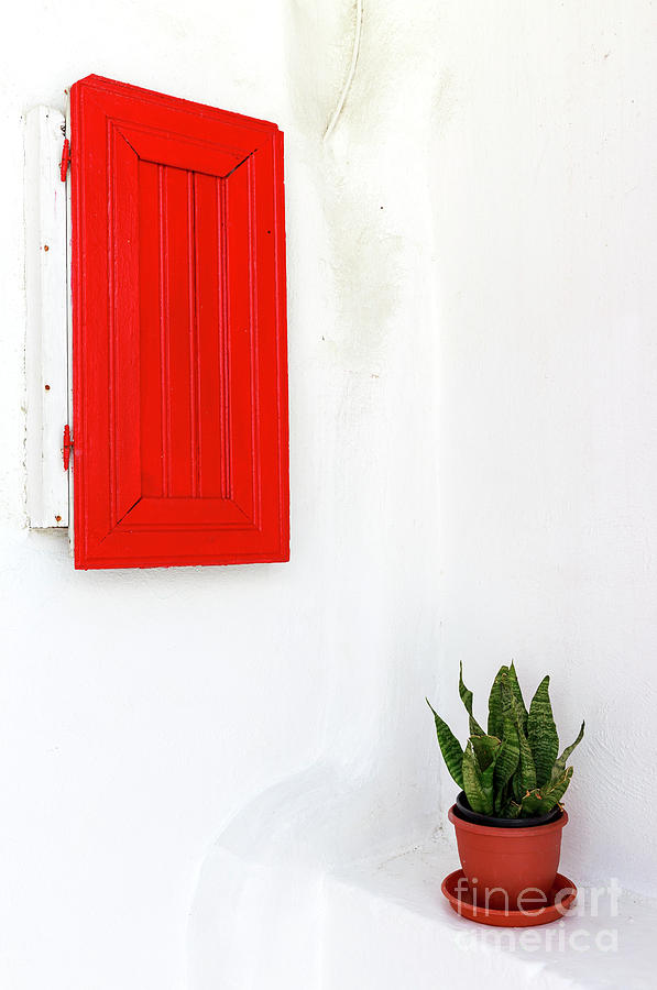One Red Window Shutter in Mykonos Town Photograph by John Rizzuto