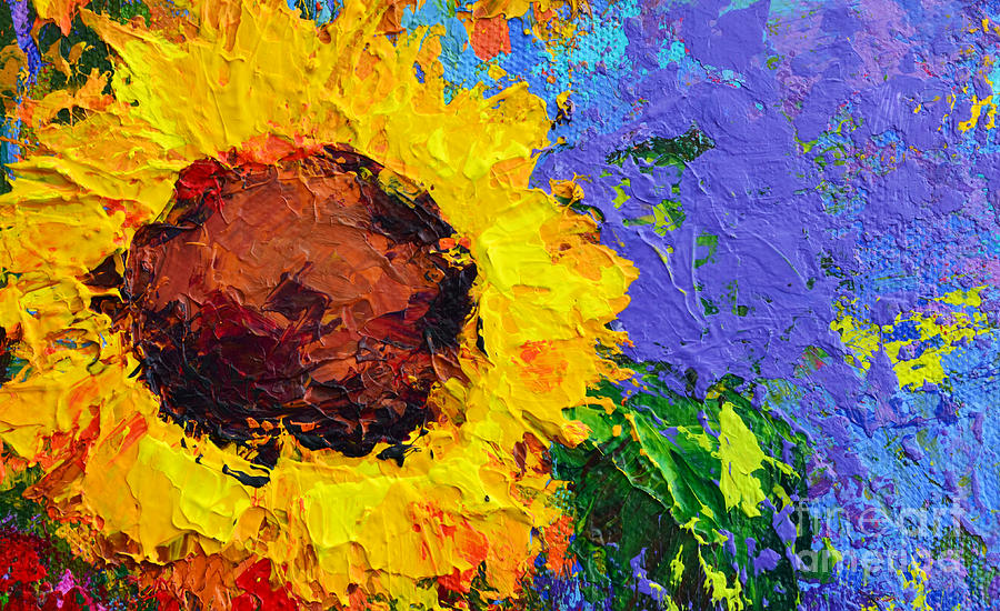 One Sunflower Floral still life modern impressionistic  palette knife work Painting by Patricia Awapara