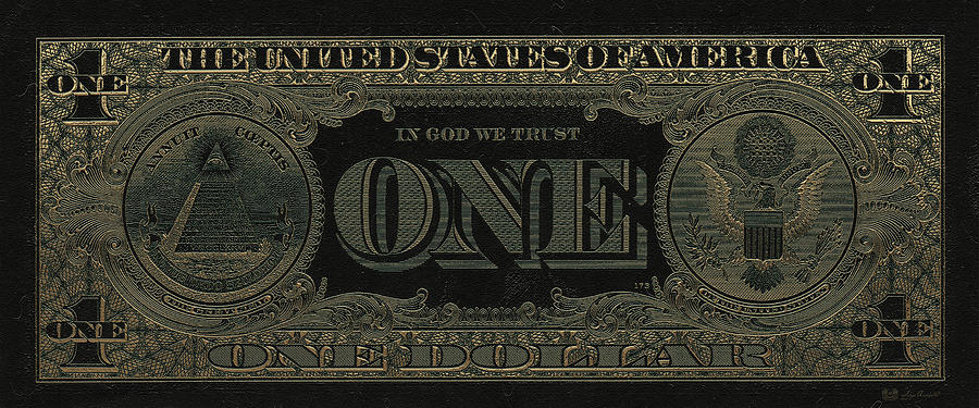 One U. S. Dollar Bill Reverse - Gold on Black Digital Art by Serge Averbukh