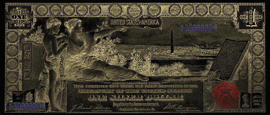 One U.S. Dollar Bill - 1896 Educational Series in Gold on Black  Digital Art by Serge Averbukh